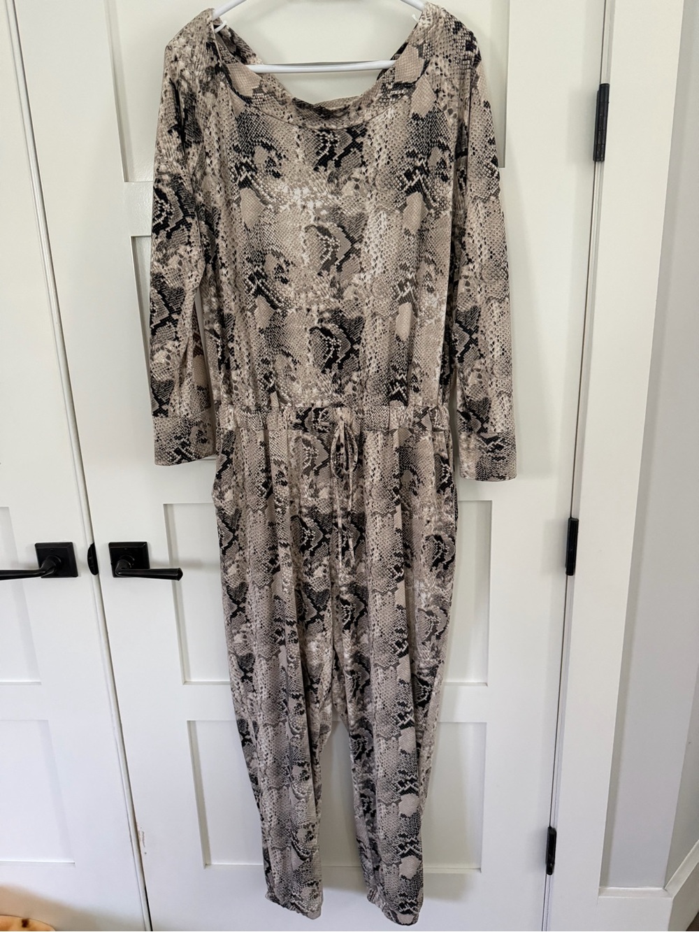 Cherish Neutral Snake-Print Long Sleeve Jumpsuit